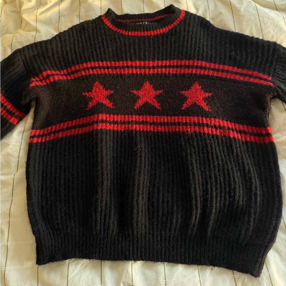 Lulees Oversized Jumper In Black With Red Star And Stripes